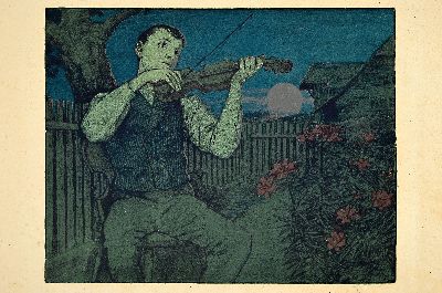 27063037k - Hans Thoma, 1839 Bernau-1924 Karlsruhe, Farblithographie ´Der Mondscheingeiger´ (1897), ...