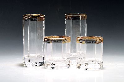 Image 8 Gläser, Versace, Lumiere, mit Golddekor, 6 Whisky-Gläser und zwei hohe Gläser, drei ...