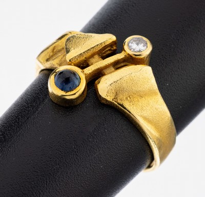 Image 14 kt Gold Brillant-Saphir-Ring, GG 585/000, abstraktes Design, erinnert an Lapponia, ...