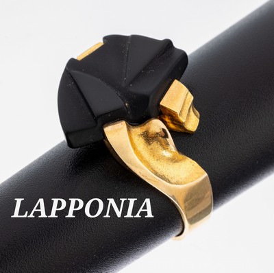 Image 14 kt Gold LAPPONIA Onyx-Ring, Finnland, 1990, GG 585/000, typ. abstraktes Design, Onyx ...