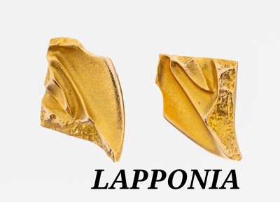 Image Paar 14 kt Gold LAPPONIA Ohrstecker, Finnland,1993, GG 585/000, typ. abstraktes Design, ...