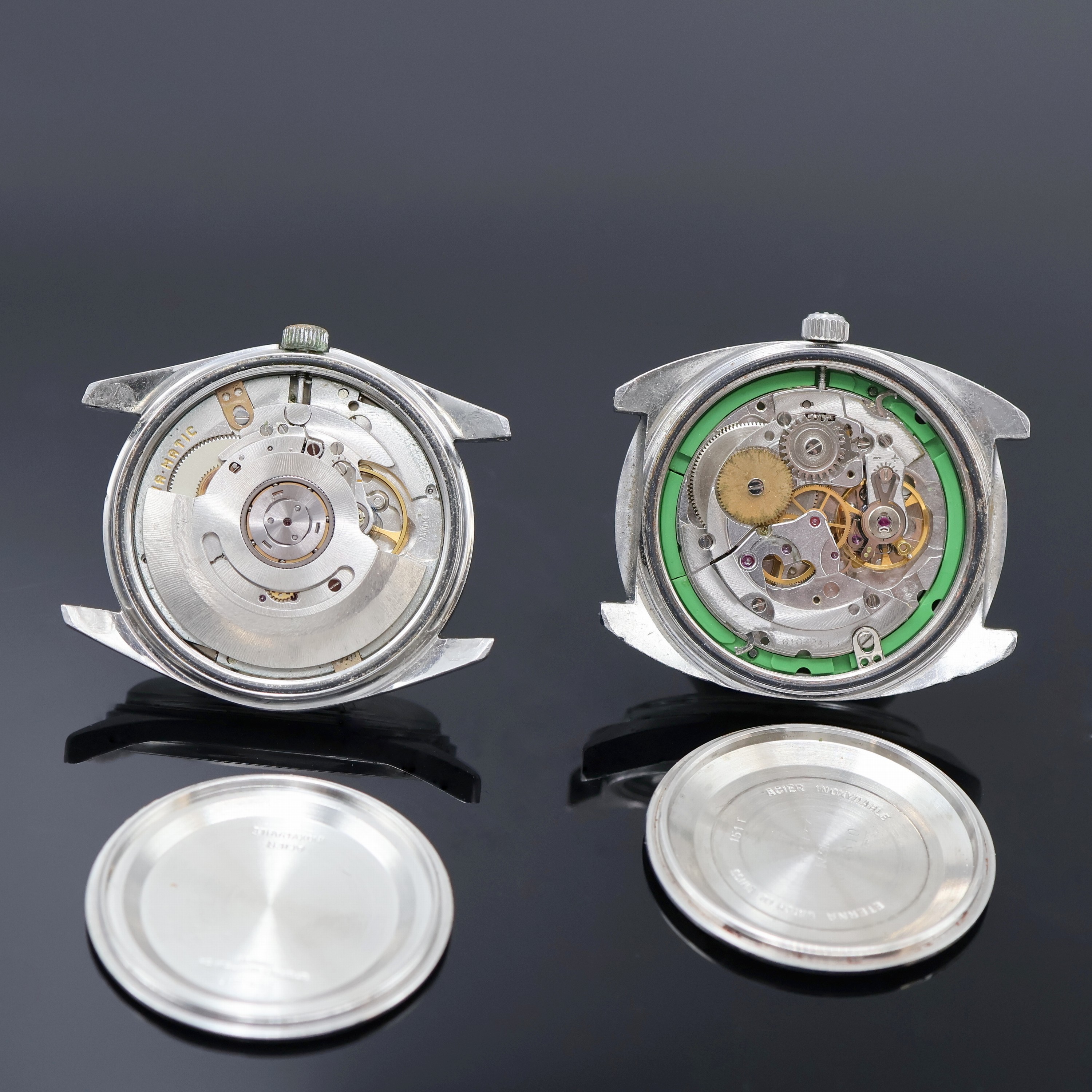 Detail f: ETERNA-Matic 2 Armbanduhren Serie Sevenday in Stahl Referenz 106DT und 151T, Schweiz um 1970, Automatik, Böden verschr., silb./graues Zifferbl. m. ...