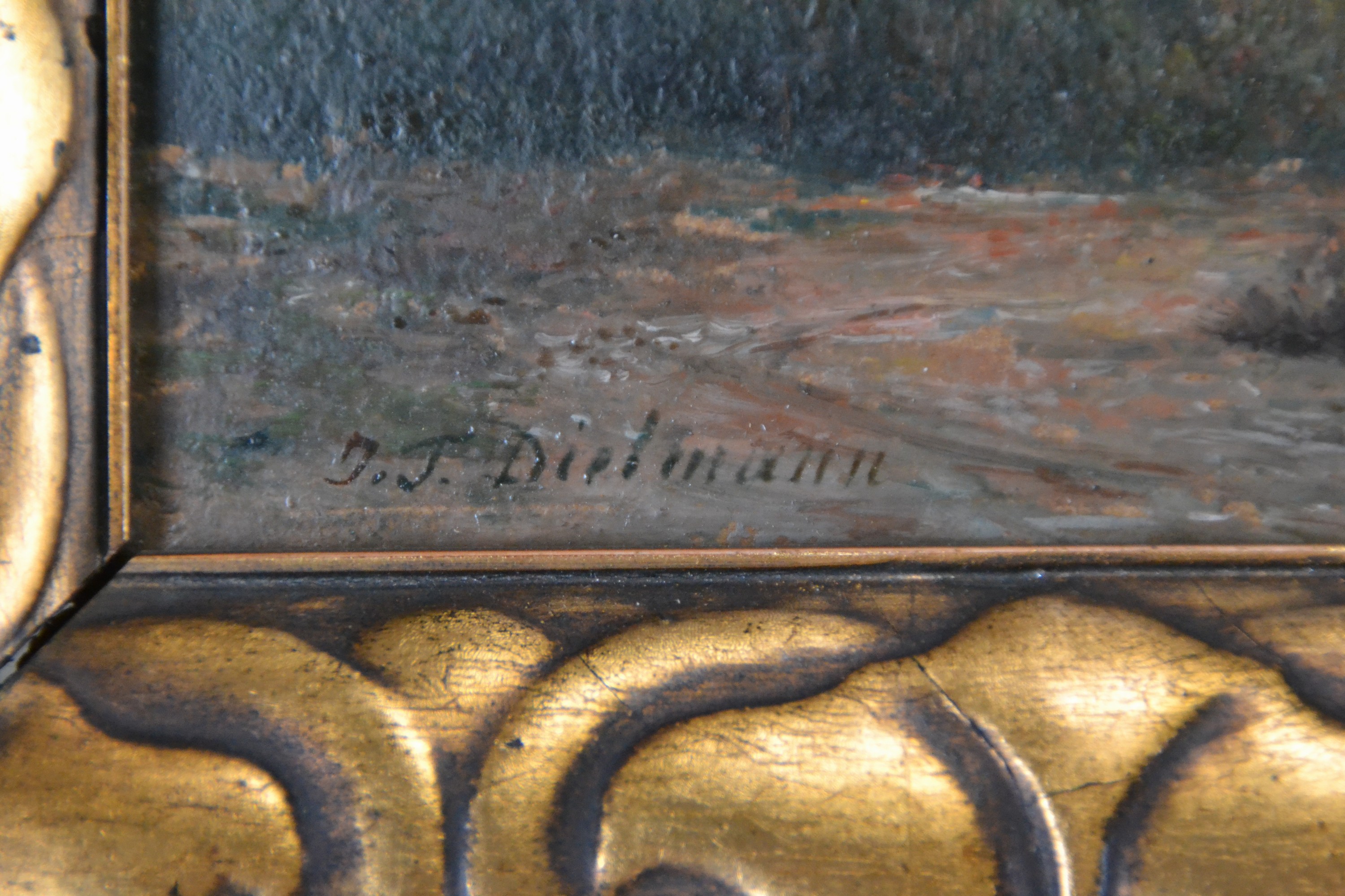 Detail a: Julius Dielmann, 1862-1931 Frankfurt/Main, Ansicht von Königstein im Taunus mit Blick aufdie Burg, im Vordergrund Ochsenfuhrwerk, Öl/Pappe, li. ...
