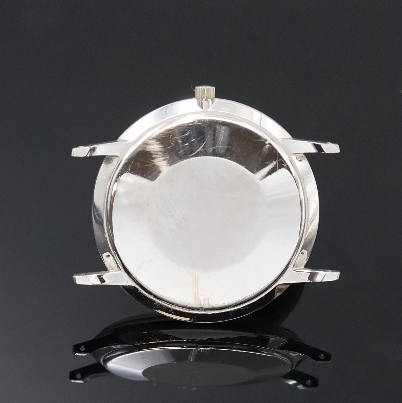 Detail c: ETERNA-MATIC 3003 Herrenarmbanduhr in WG 750/000 Referenz 844, Schweiz um 1970, Automatik, Boden aufgedr., silb. Zifferbl. m. Tritium-Leuchtind., ...