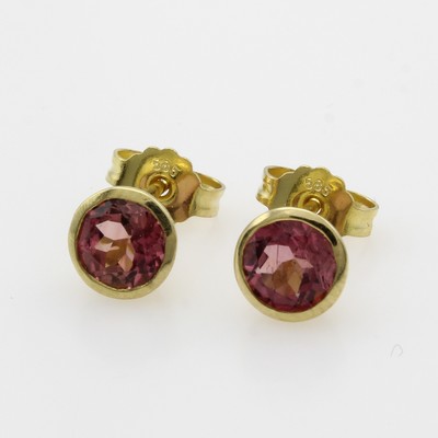 Image Paar Ohrstecker mit Turmalinen, GG 585/000, 2 rosa Turmaline in Zargenfassung zus. ca. ...