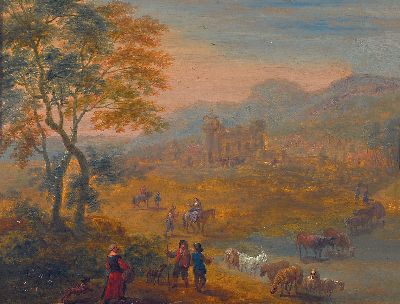 Image Theobald Michau, 1676 Tournai-1765 Antwerpen, zugeschrieben, Hirten beim überqueren ...