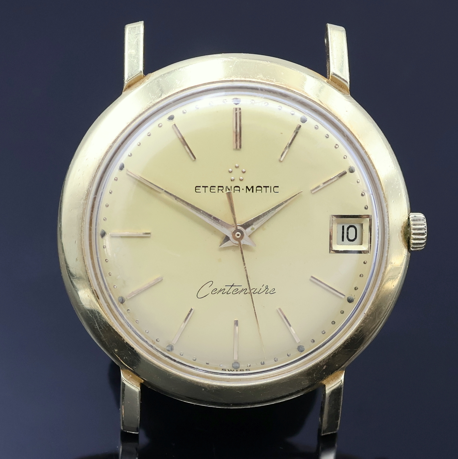 Detail a: ETERNA-MATIC Centenaire Armbanduhr in GG 750/000, Schweiz um 1965, Automatik, Boden aufgedr., silb. Zifferbl. pat., gold. Std.- Ind., gold. ...