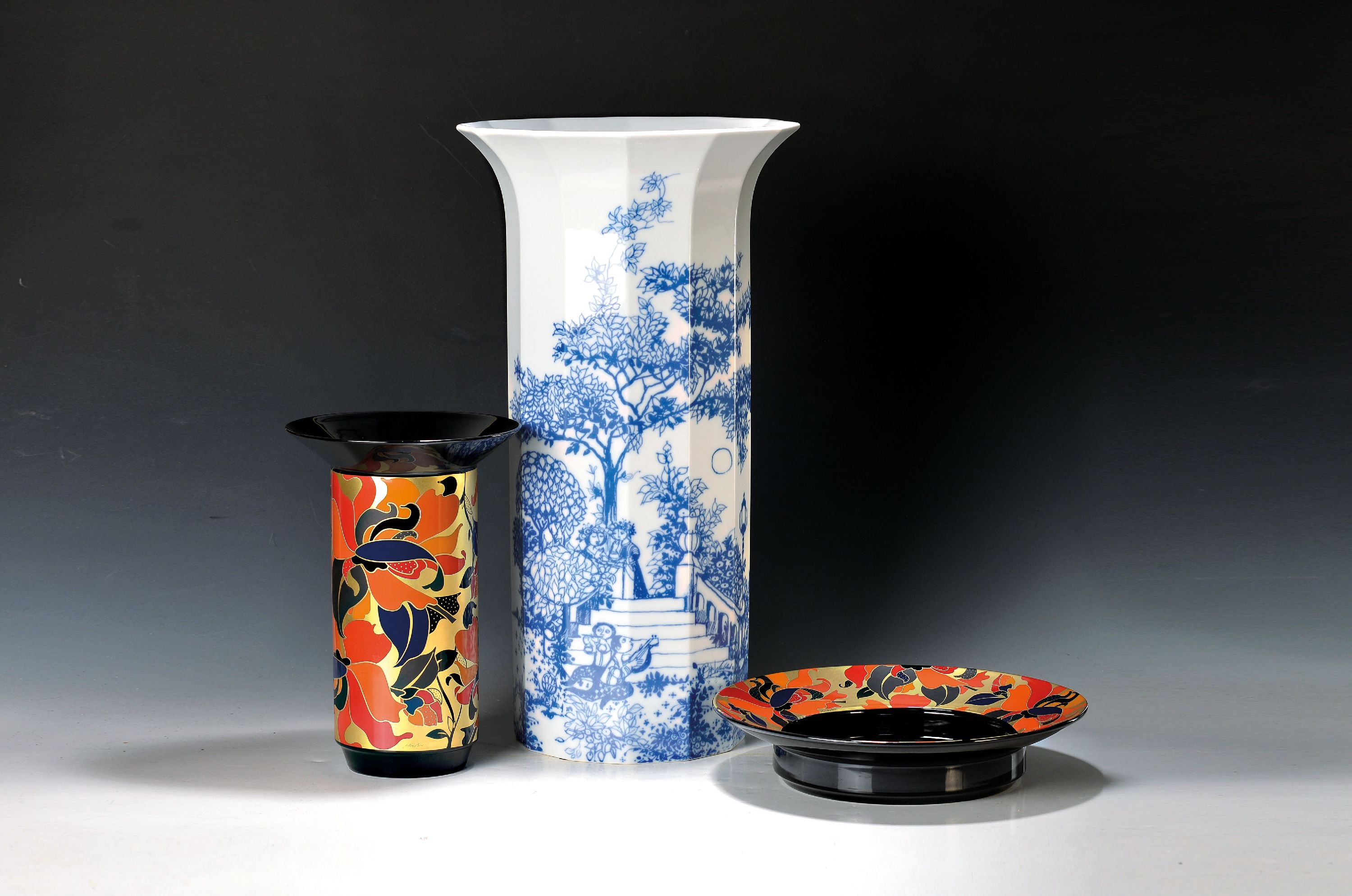 Image 27063888 - Bodenvase und Vase mit Schale, Rosenthal, Bodenvase Entwurf Tapio Wirkkala, Polygon, ...