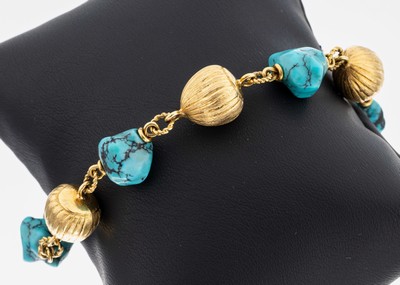 Image 18 kt Gold Türkis-Armband, GG 750/000, gerillte GG-Kugeln, Zwischenglieder Türkise ...