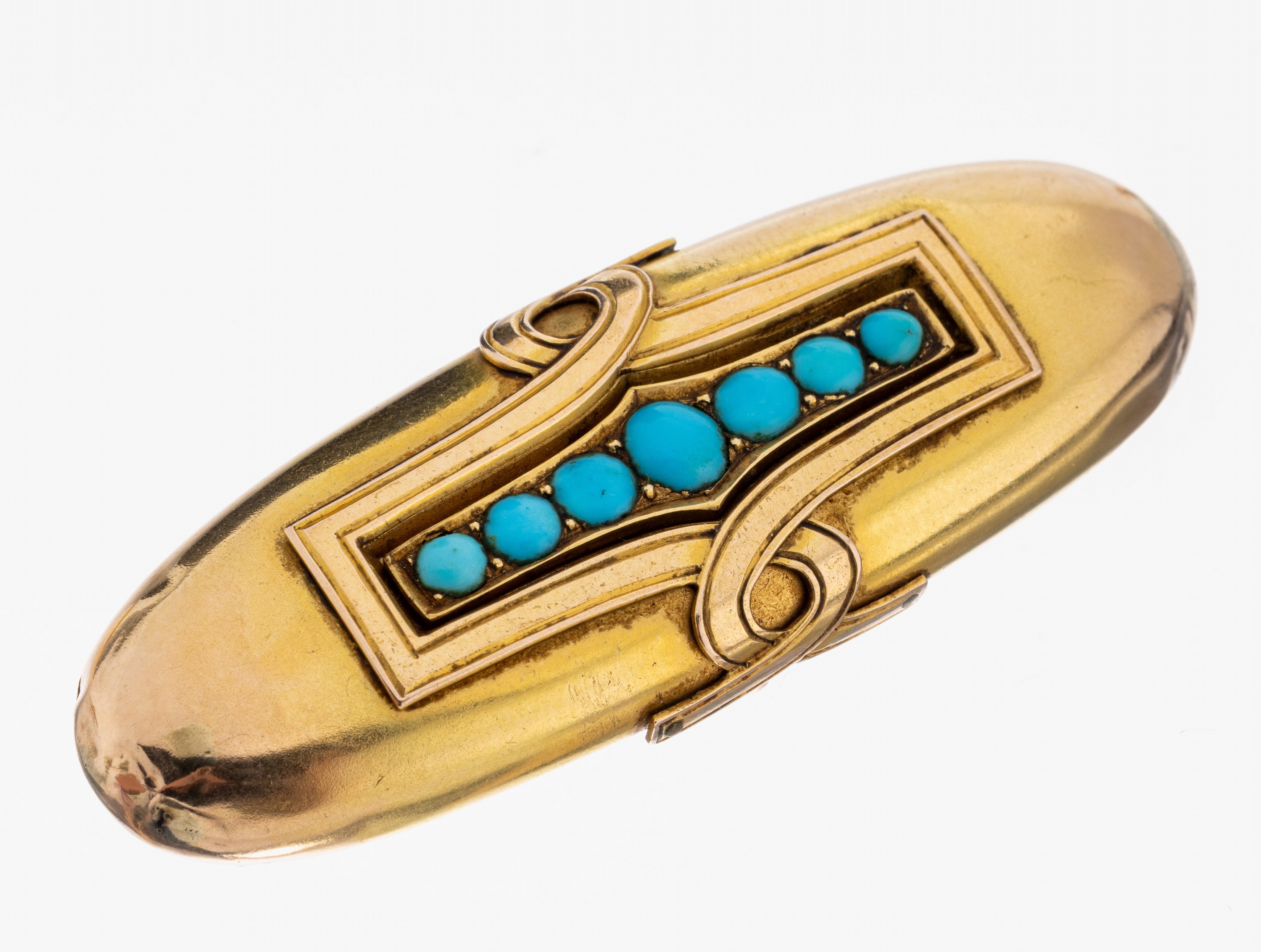 Image 27063930 - 14 kt Gold Türkis-Brosche, um 1900-10, GG 585/000 gepr., nachträglich feinvergoldet, ...