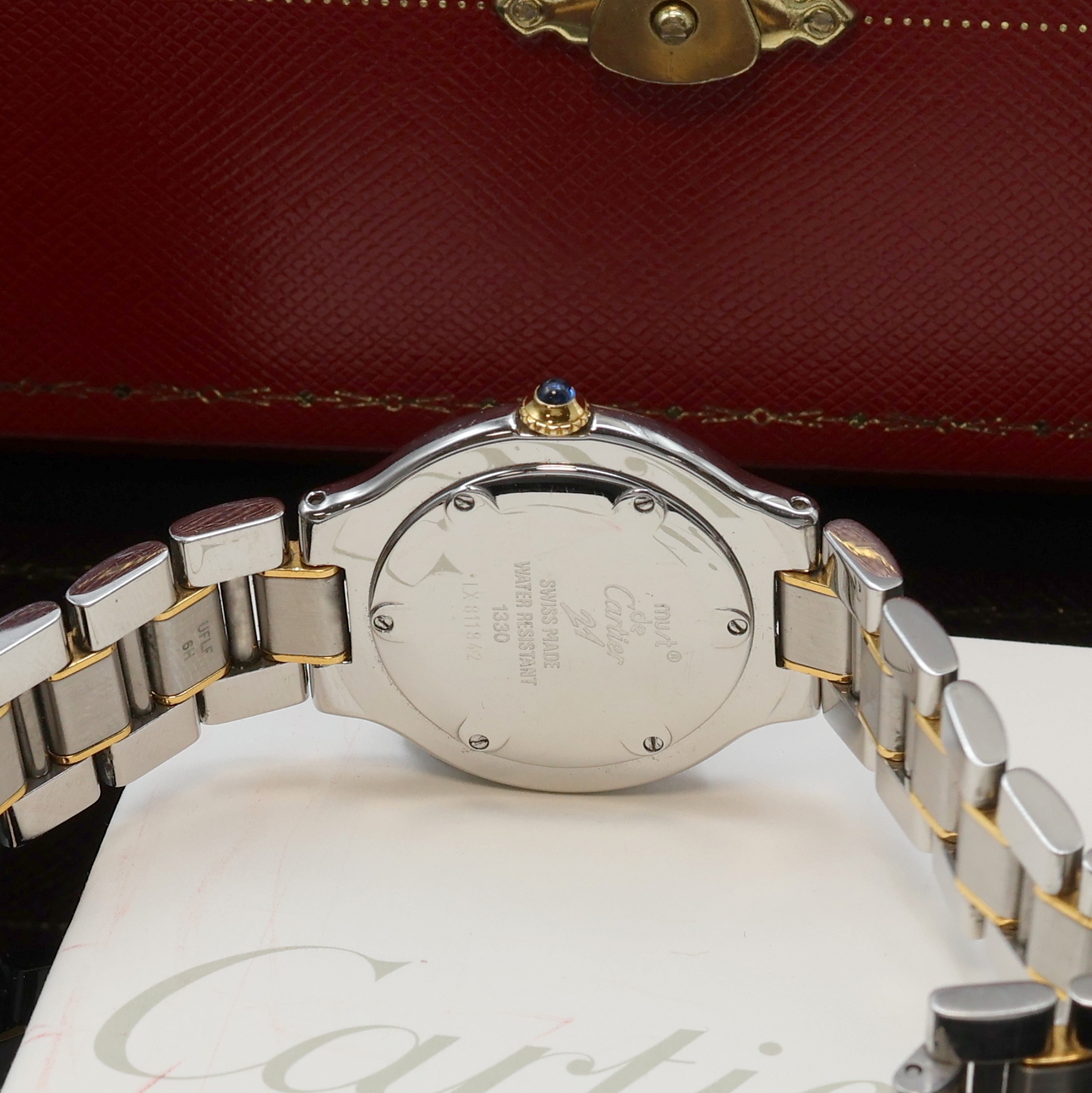 Detail g: CARTIER Damenarmbanduhr Linie 21 Referenz 1330, quarz, Edelstahl/Gold kombiniert inkl. orig. Gliederband m. dopp. Faltschl., Boden 6 -fach verschr., ...