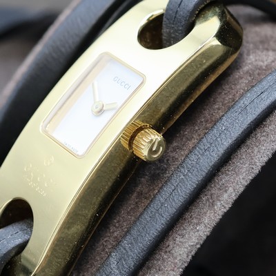 27064093b - GUCCI ladies wristwatch reference 6100L, quartz, gold-plated stainless steel case ...