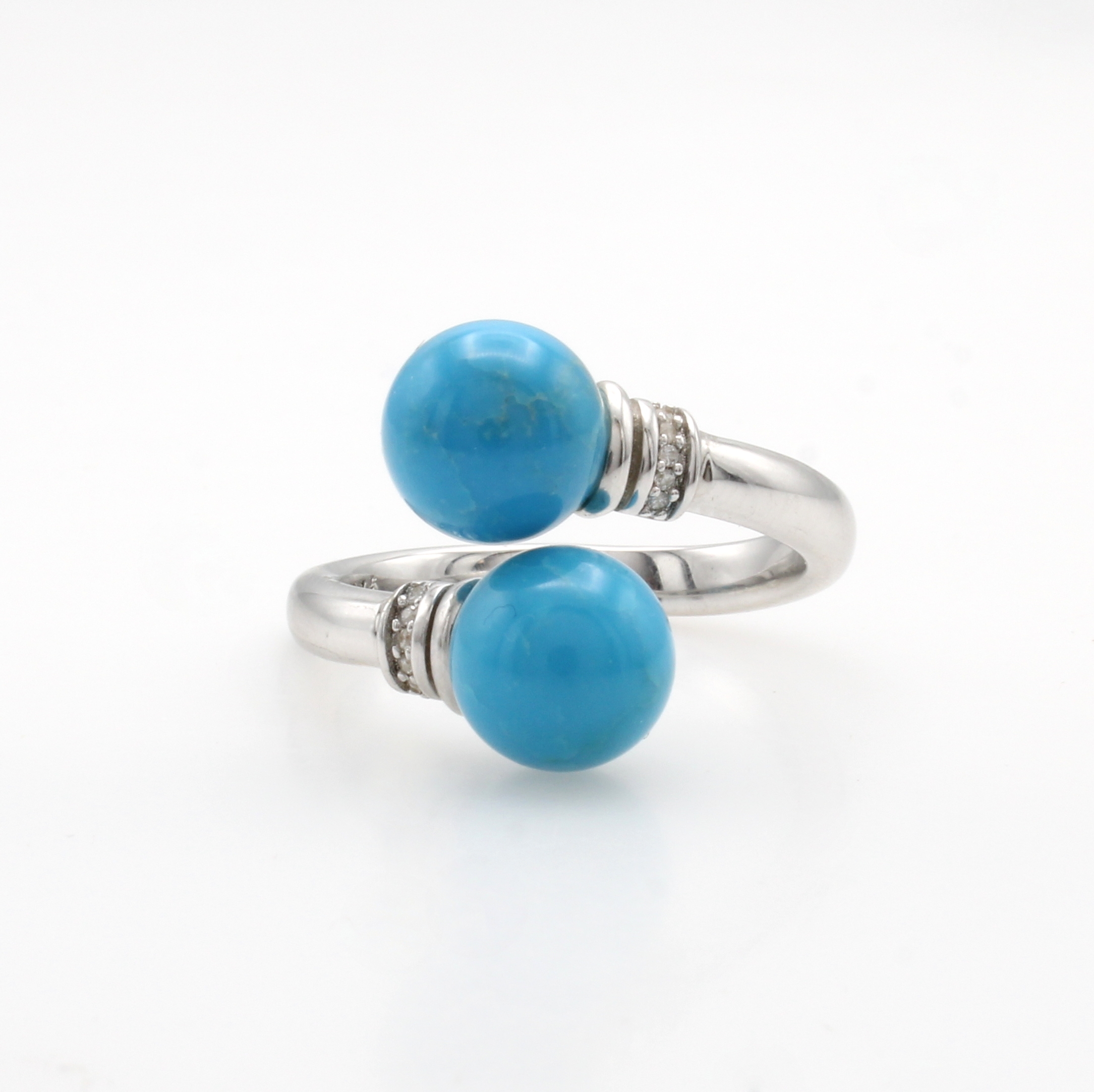 Image 27064100 - Ring mit Türkisen, Silber 925/000, 2 Türkis-kugeln versetzt gearb., RW ca. 57