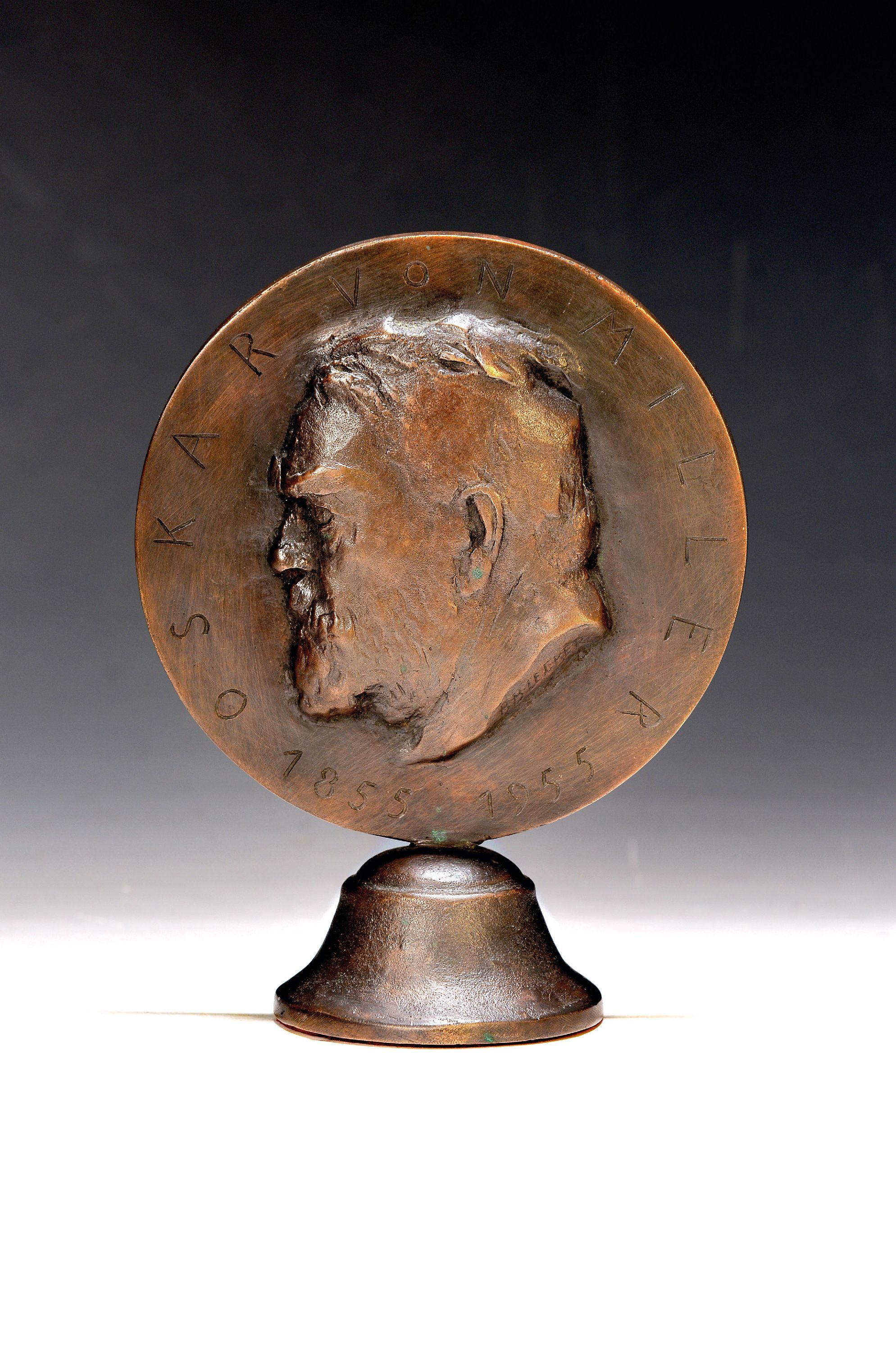 Medaille für Verdienste um das Deutsche Museum München, Bronze, AV Profilporträt Oskar von Miller 1855-1955, sign. Bleeker= Bernhard Bleeker ...