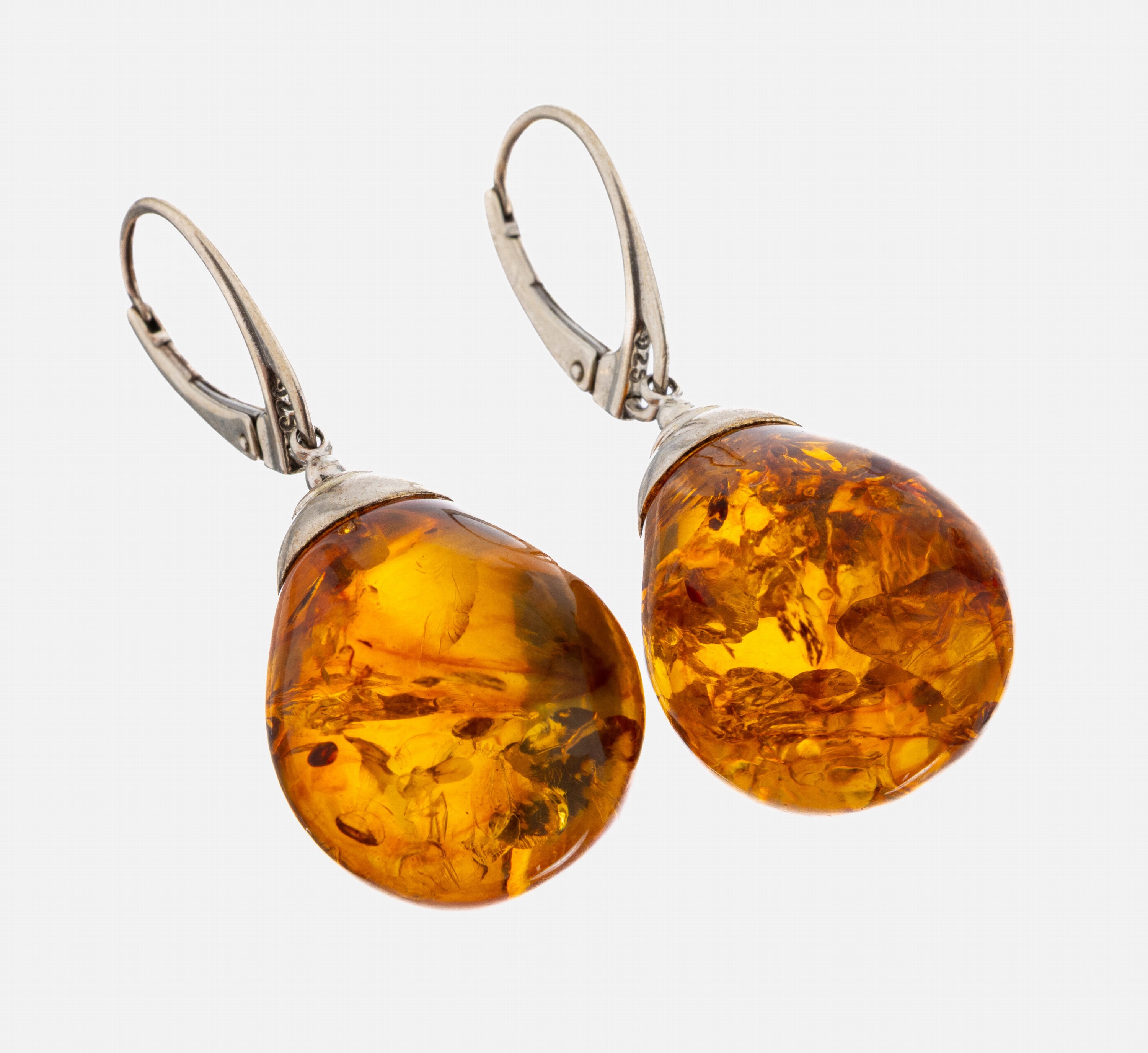 Image 27064182 - Paar Bernstein-Ohrhänge, 925er Silber, bewegl. Abhängung, l. unrunde Bernstein- ...