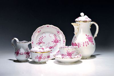 Image Kaffeeservice für 6 Personen, Meissen, 20. Jh., 2. Wahl, Dekor Indisch purpur, ...