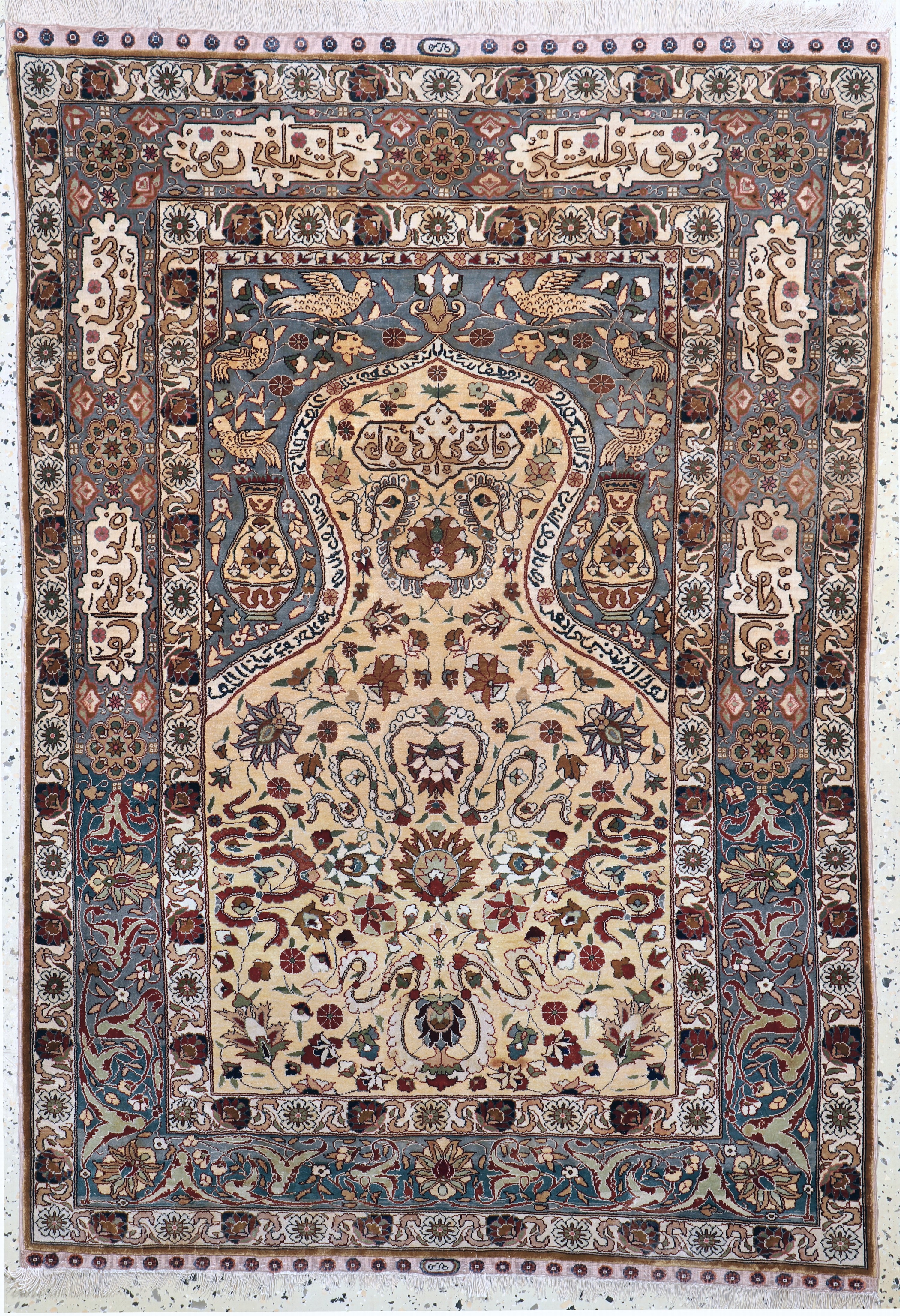 Image 27064206 - Hereke Seide fein, sign., Türkei, Mitte 20.Jhd, reine Naturseide, ca. 139 x 95 cm, ...