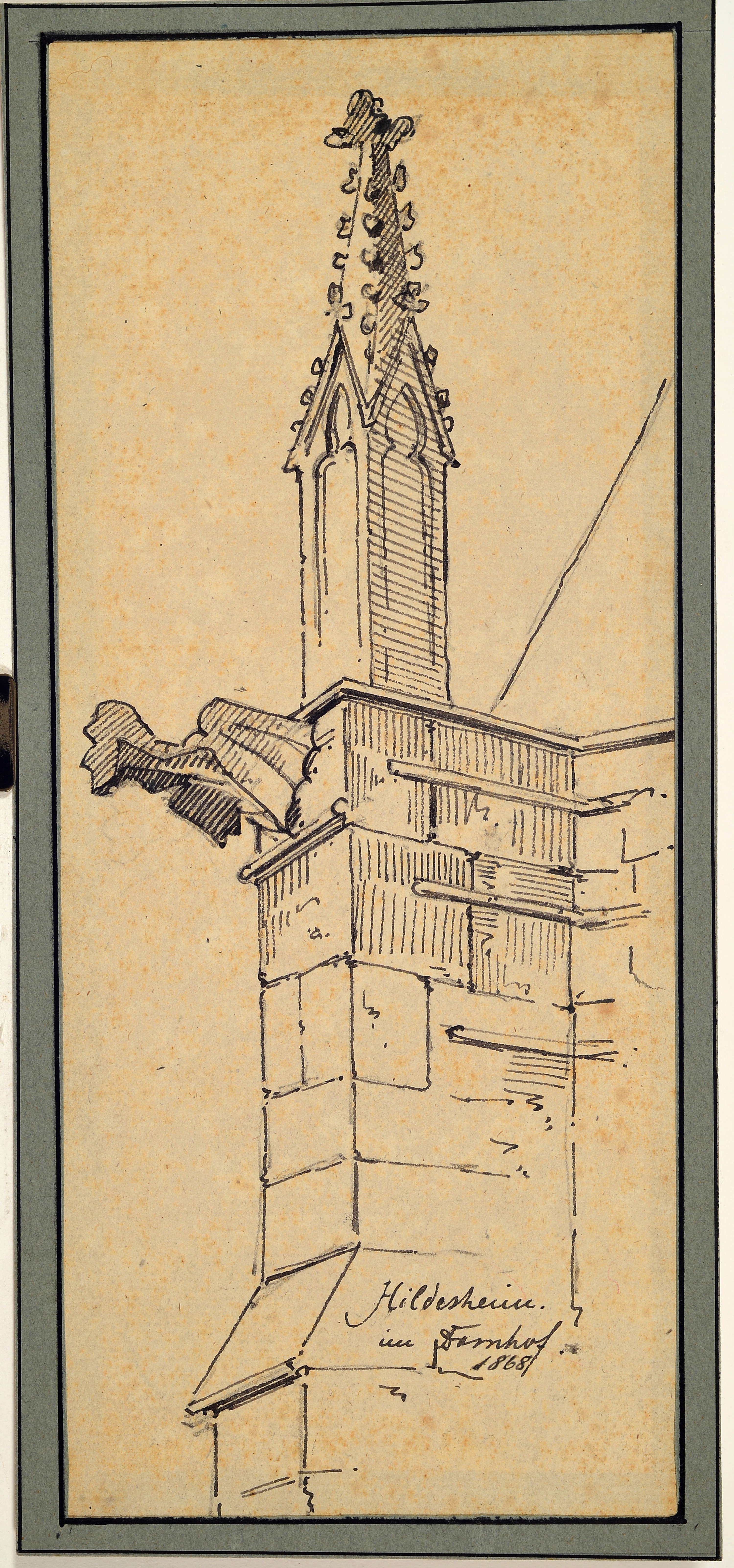 Detail a: Karl Weysser, 1833 Durlach-1904 Heidelberg, zwei Tuschfederzeichnungen: 1x Hildesheim im Domhof 1868, ca. 24x10cm; 1x St. Michael Hildesheim 1867, ...