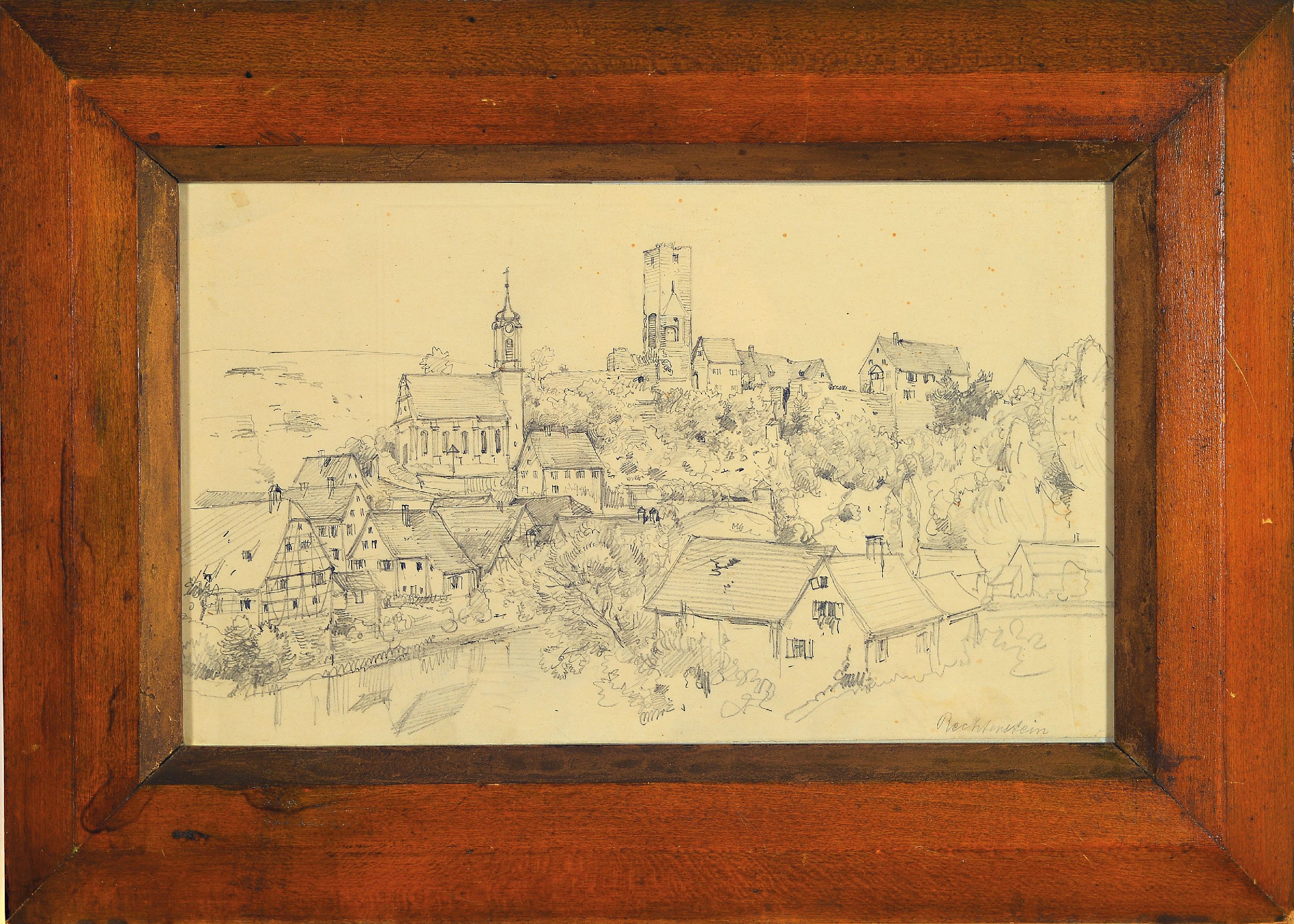 Detail k: Carl von Häberlin, 1832-1911, Ansicht aus Rechtenstein (Alb-Donau-Kreis), Bleistiftzeichnung auf Papier, aus dem Nachlaßdes Künstlers, ca. ...