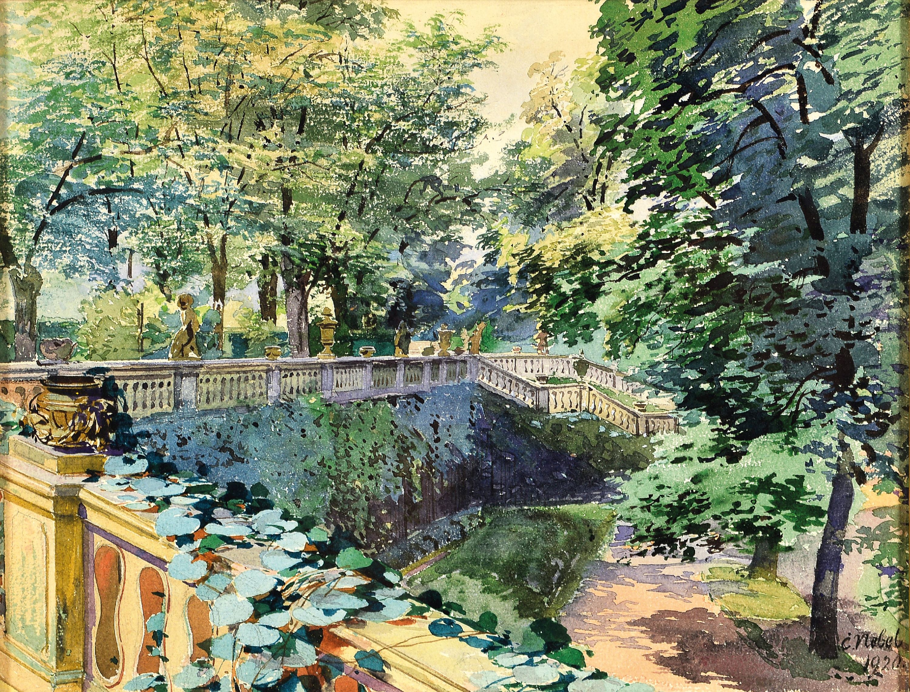 Image 27064229 - Carl Nebel, geb. 1865, Parkterrassen in Frankfurt, Gouache auf Papier, rechts unten ...