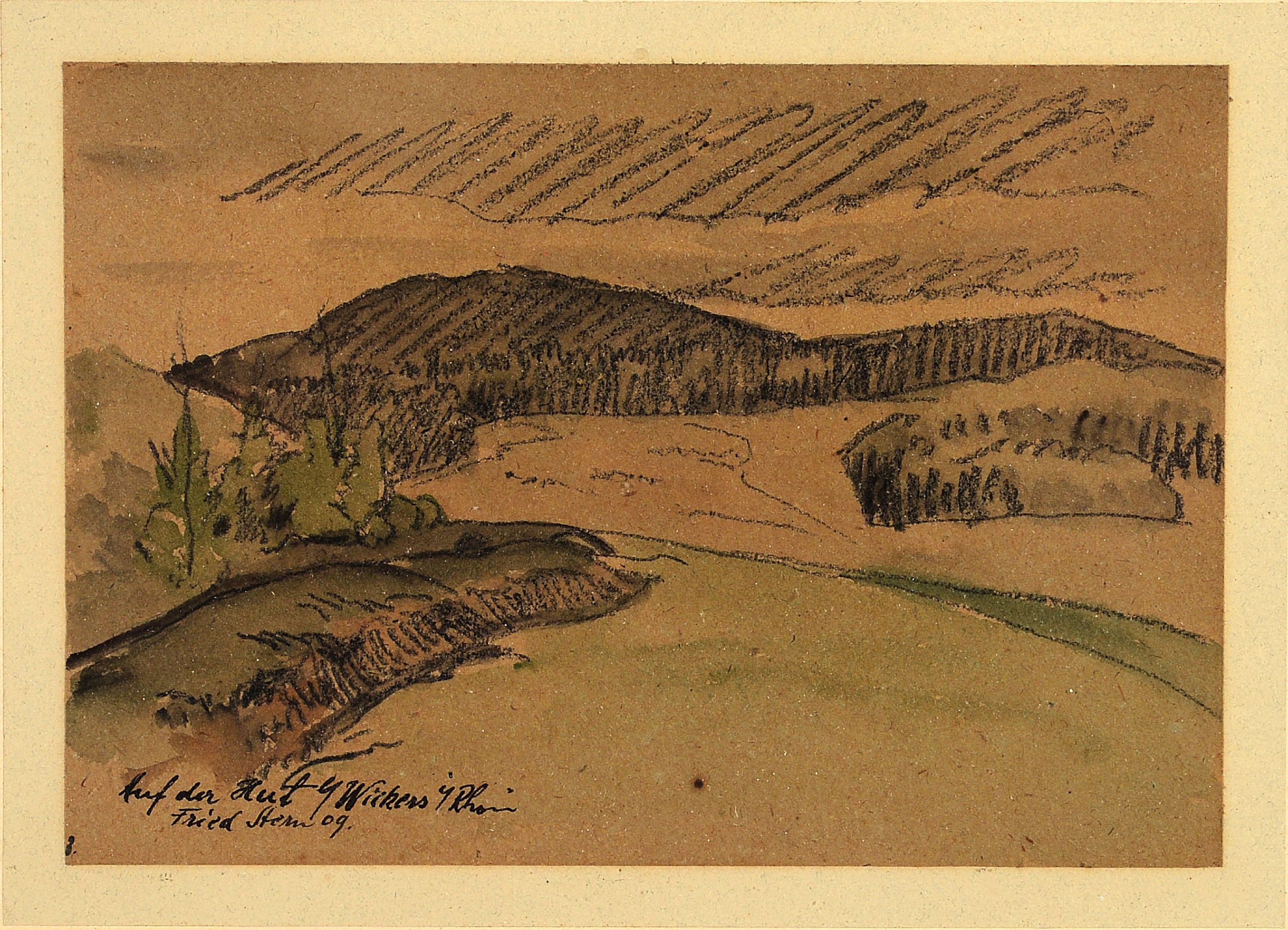Image 27064230 - Fried Stern, 1875-1942, landscape in the Rhön,charcoal and pencil partially watercolored ...