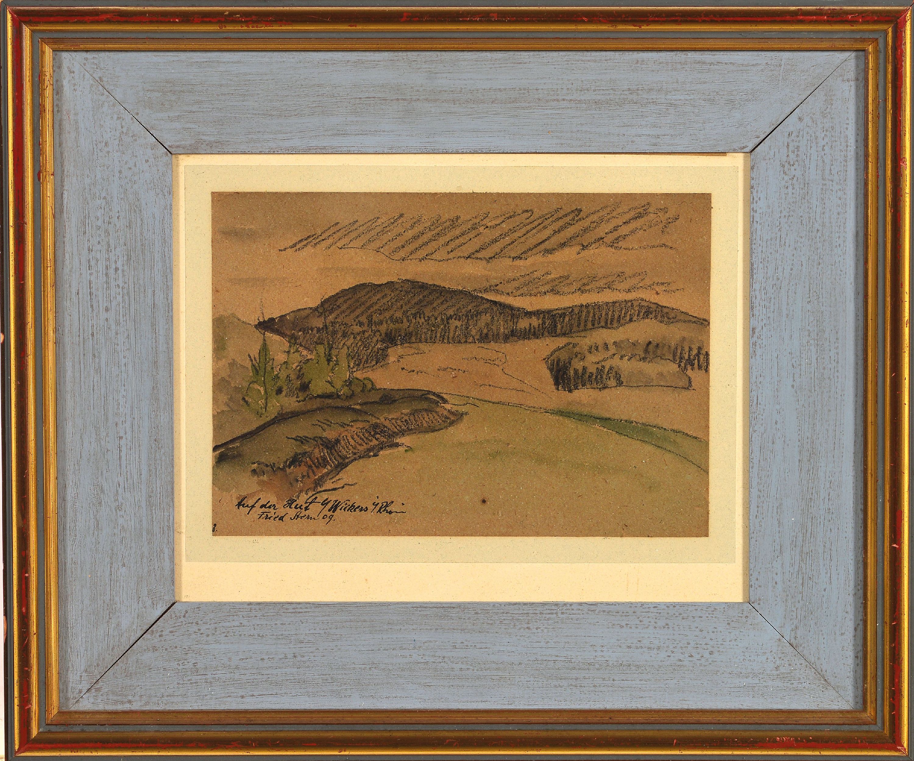 Detail k: Fried Stern, 1875-1942, Landschaft in der Rhön, Kohle und Bleistift partiell grün aquarelliert. links unten bez.: Auf der Hut Wickers in der Rhön, ...