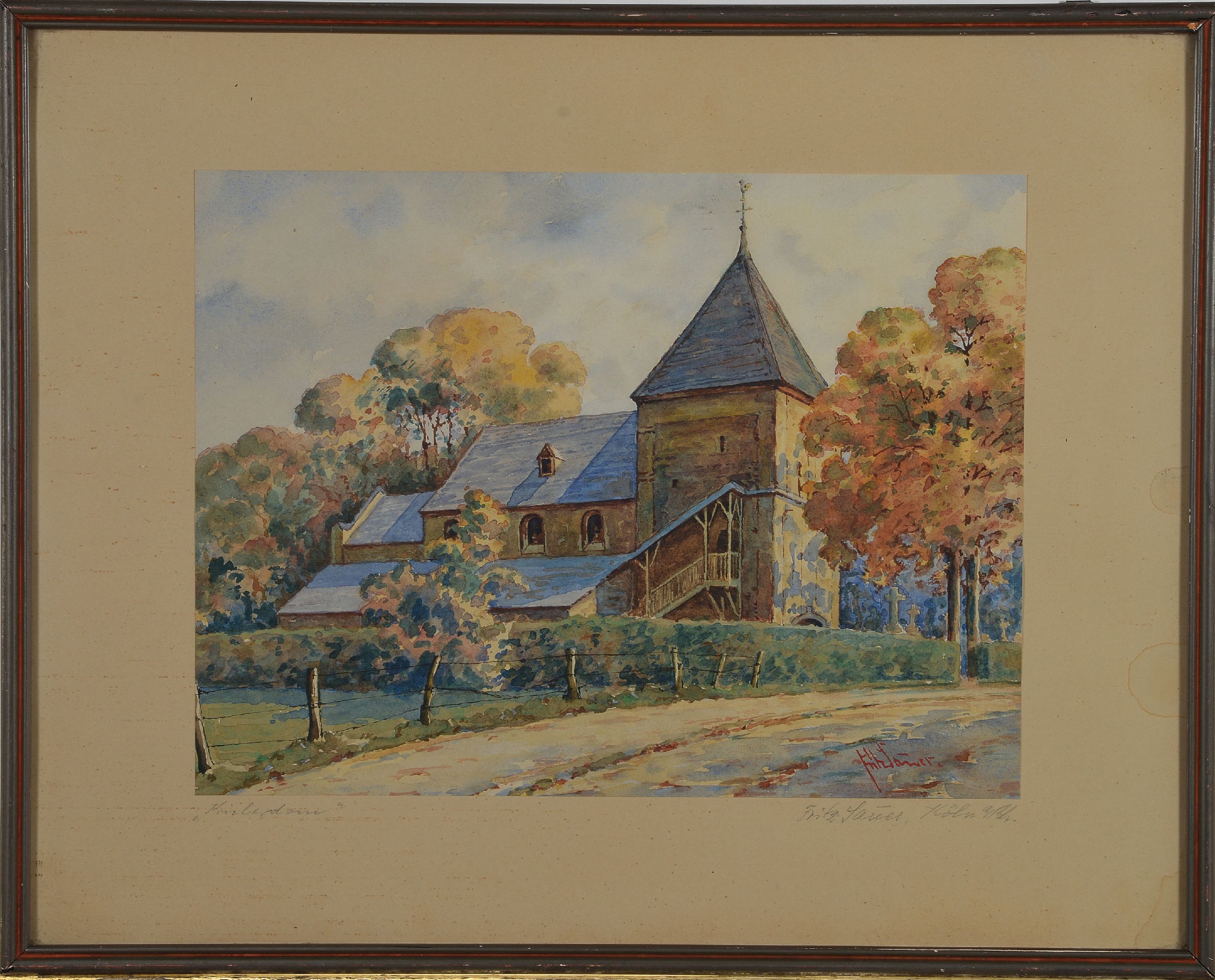 Detail a: Fritz Sauer, 1917-1957, war ansässig in Köln, Krieler Dom (in Köln Lindenthal), Aquarell auf Papier, rechts unten signiert, ca. 23x30.5cm, u.Gl., ...