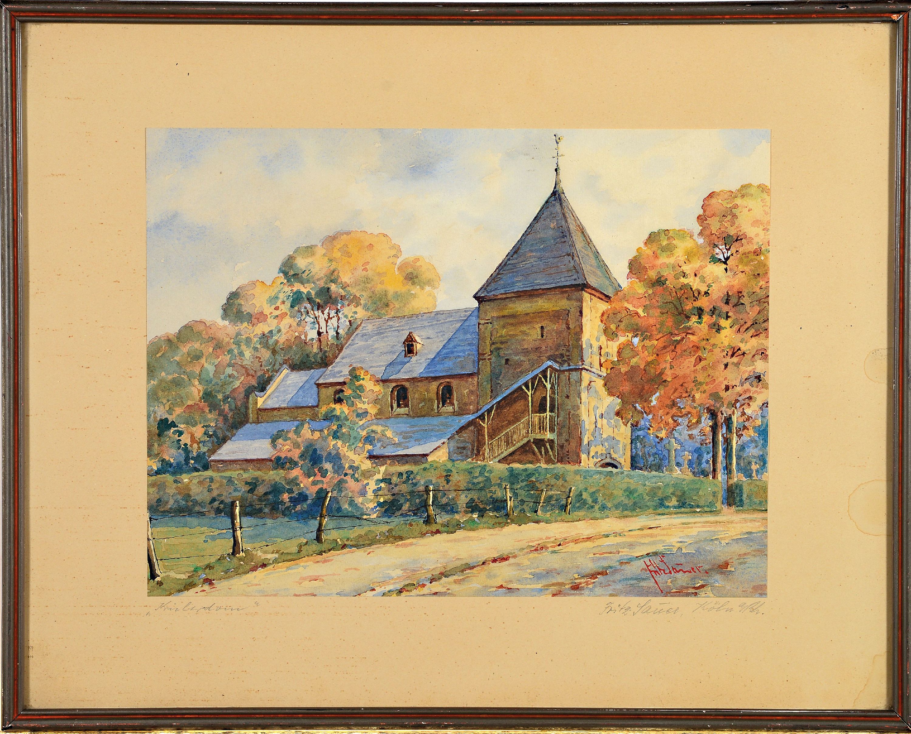 Detail k: Fritz Sauer, 1917-1957, war ansässig in Köln, Krieler Dom (in Köln Lindenthal), Aquarell auf Papier, rechts unten signiert, ca. 23x30.5cm, u.Gl., ...