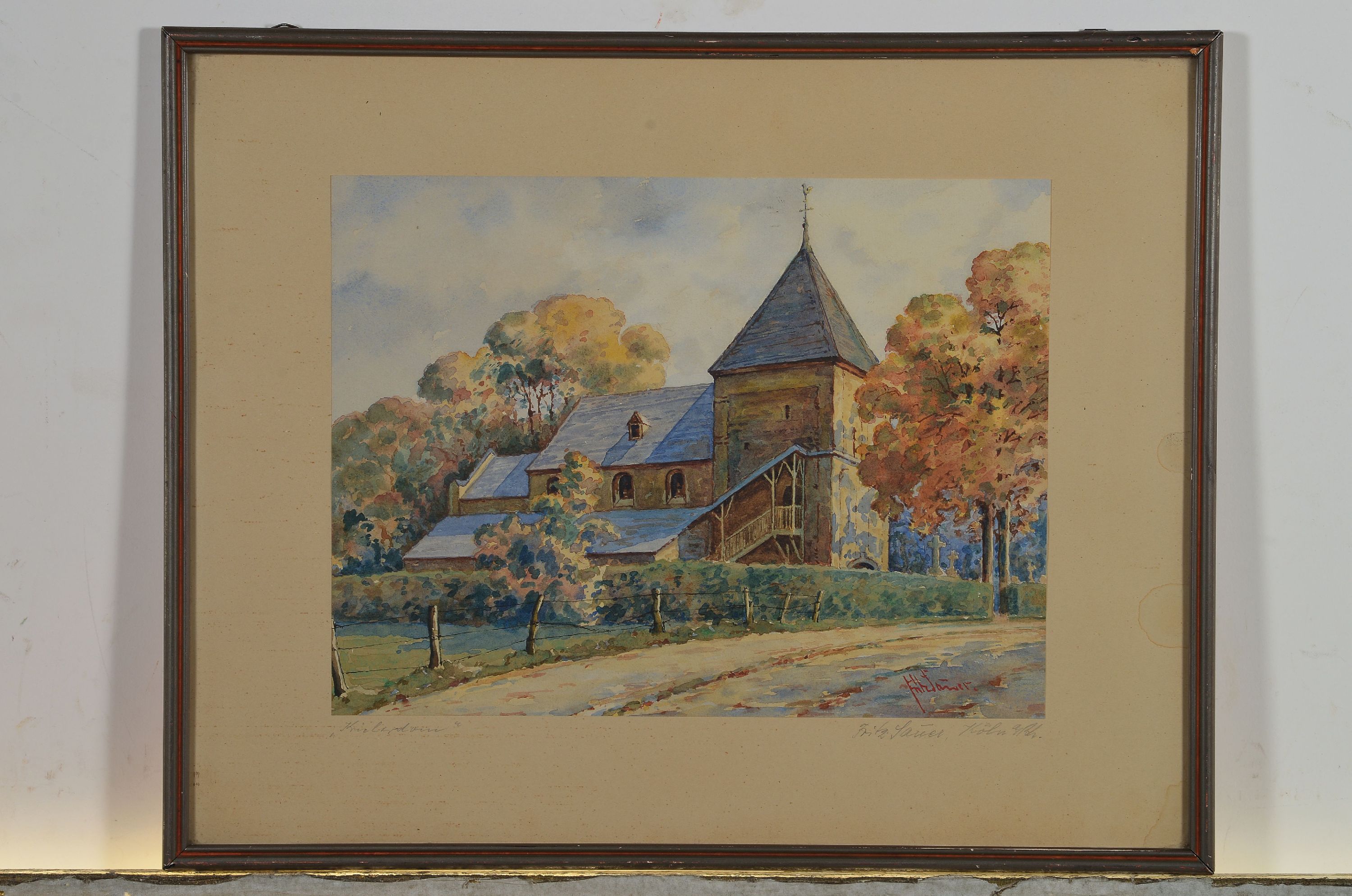 Detail l: Fritz Sauer, 1917-1957, war ansässig in Köln, Krieler Dom (in Köln Lindenthal), Aquarell auf Papier, rechts unten signiert, ca. 23x30.5cm, u.Gl., ...