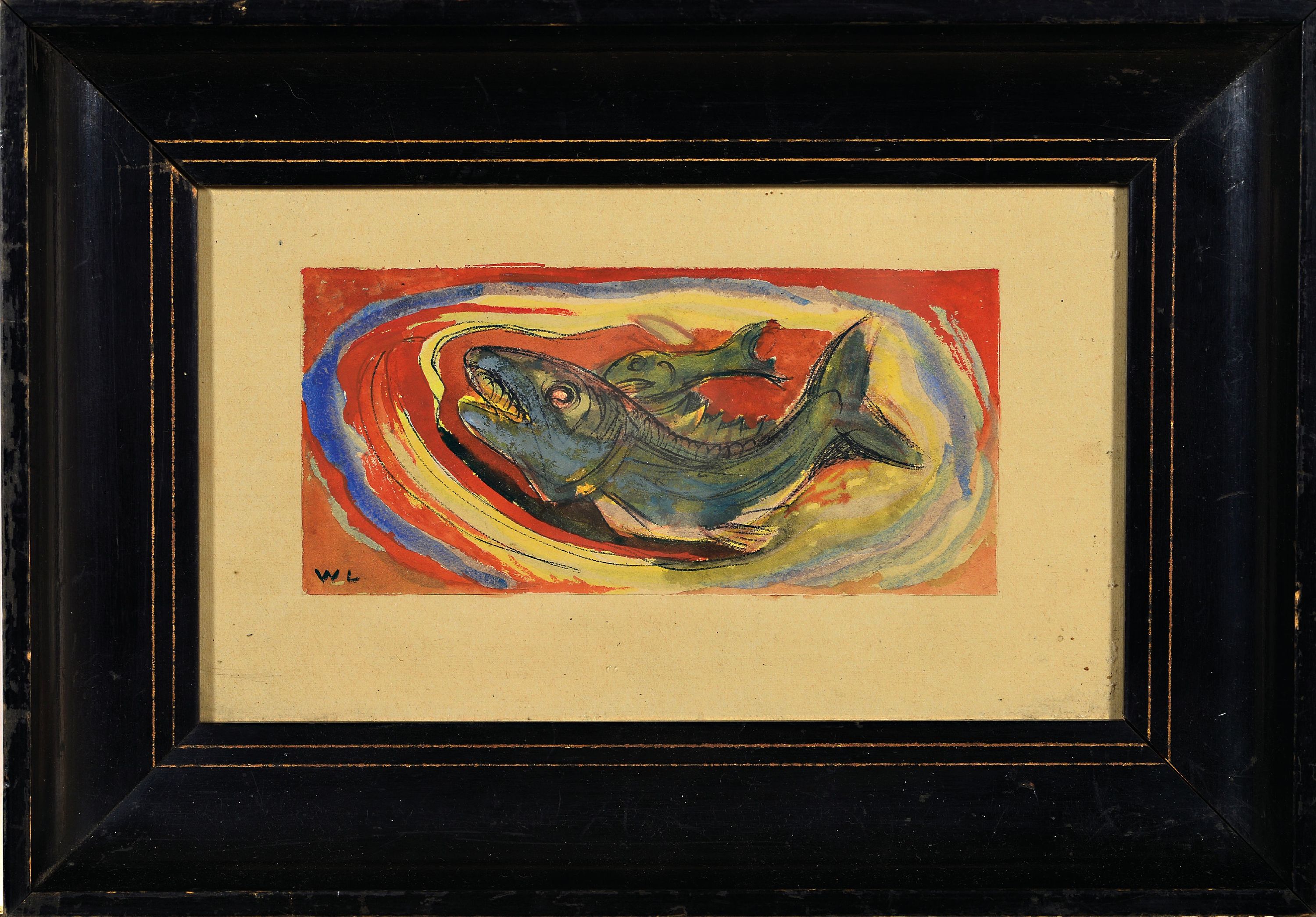 Detail k: Wilhelm Lachnit, 1899 Gittersee bei Dresden-1962 Dresden, Fische, Gouache auf Papier, links unten monogr. WL, ca. 7x15cm, u.Gl., R. ca. 19x27cm