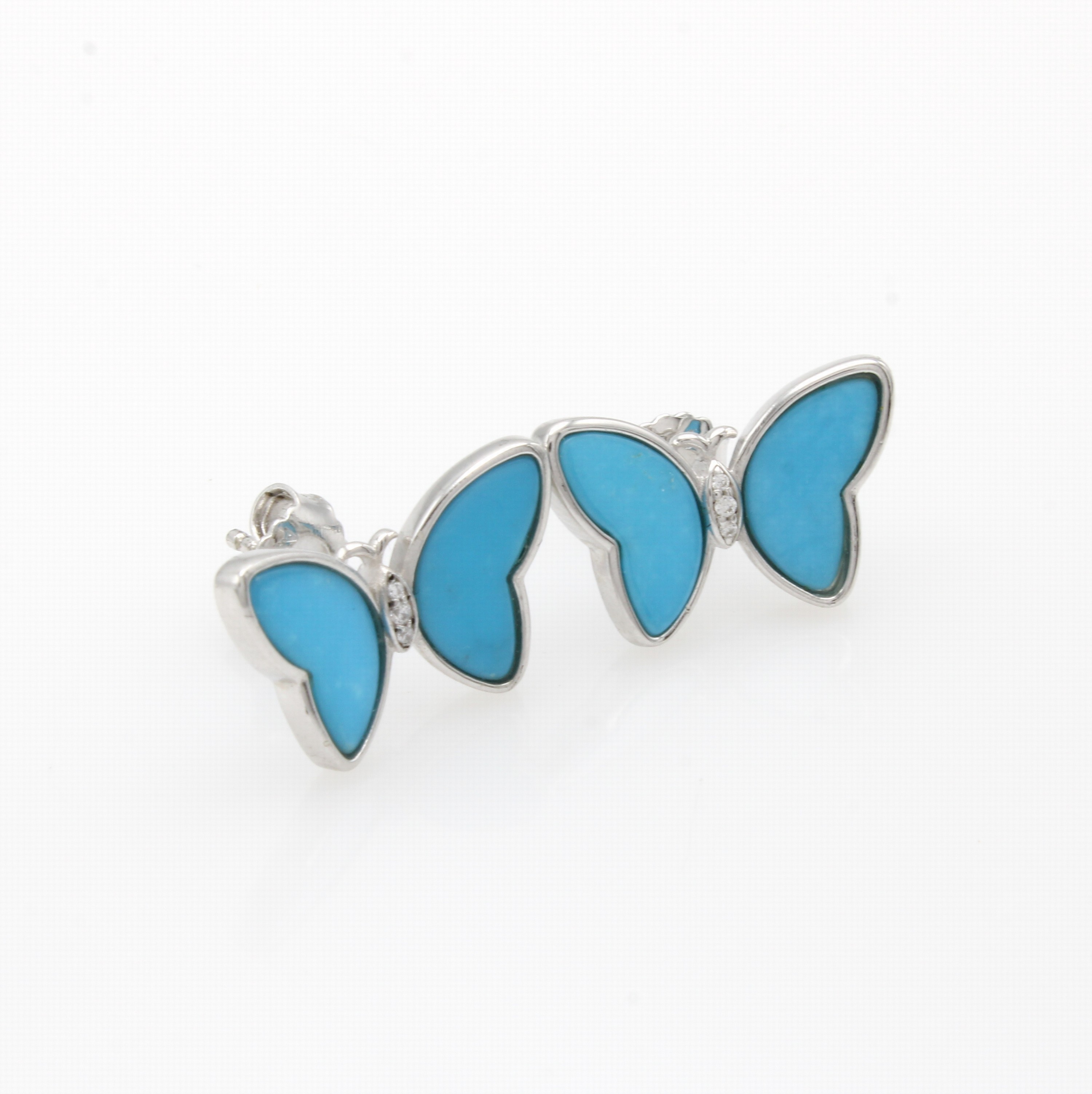 Image 27064236 - Paar Ohrstecker ´Schmetterlinge´ mit Türkisen, Silber 925/000