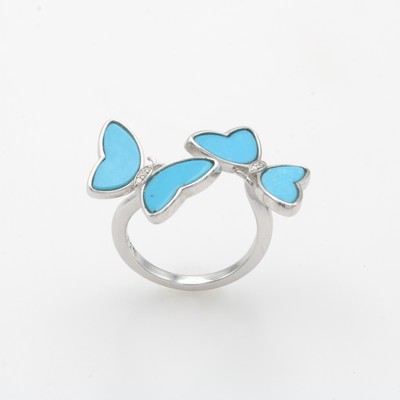 27064228a - Ring ´Schmetterlinge´ mit Türkisen, Silber 925/000, z.T. offen gearb., RW ca. 55