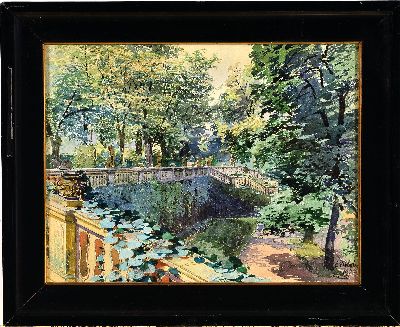 27064229k - Carl Nebel, geb. 1865, Parkterrassen in Frankfurt, Gouache auf Papier, rechts unten ...