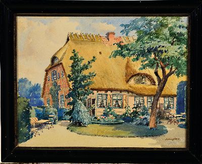 27064272k - August Bechter, 1889-1965 Bad Kreuznach, Blick auf ein Bauernhaus, Aquarell auf ...