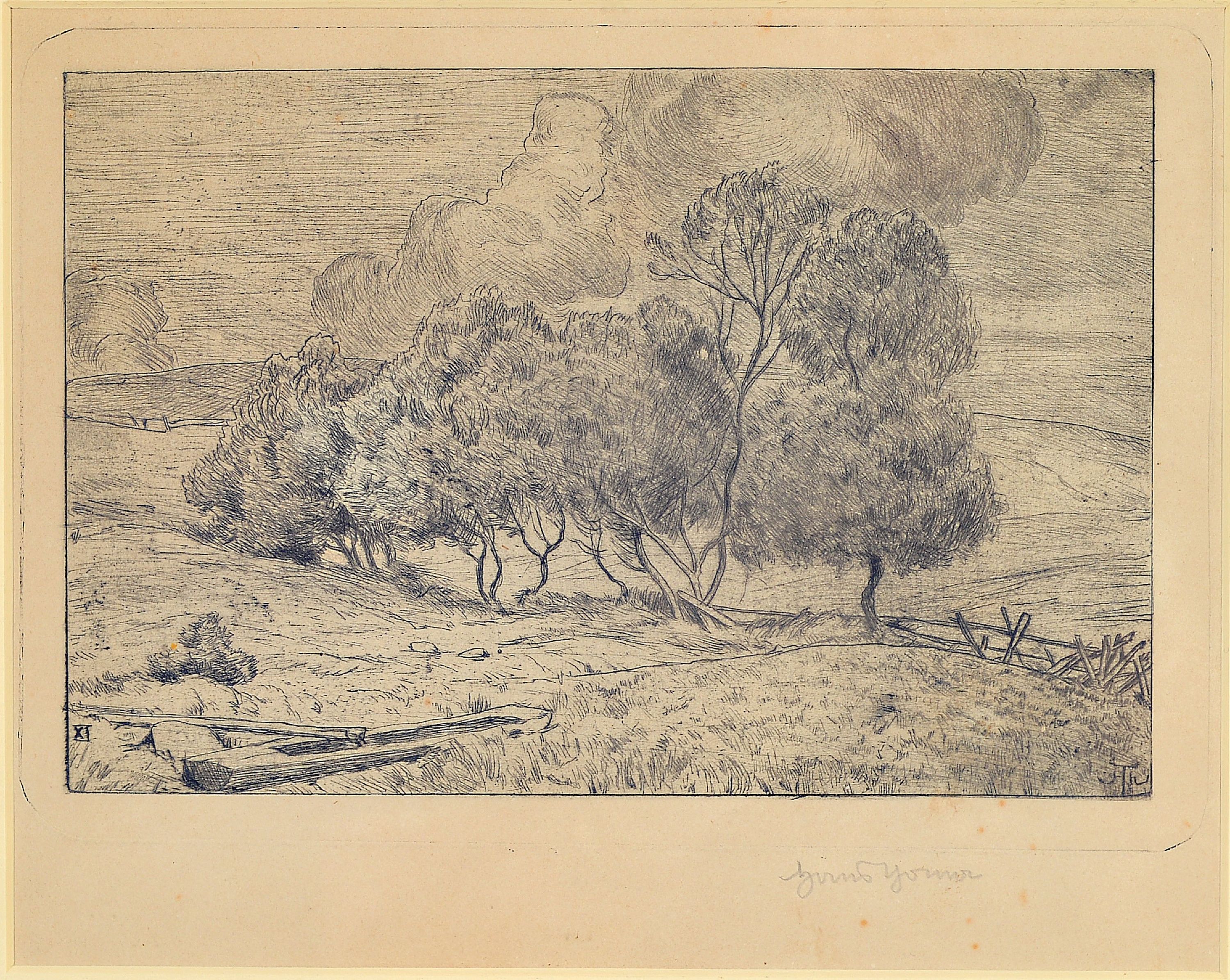 Image 27064540 - Hans Thoma, 1839 Bernau-1924 Karlsruhe, landscape with fountain, etching from 1897, ...