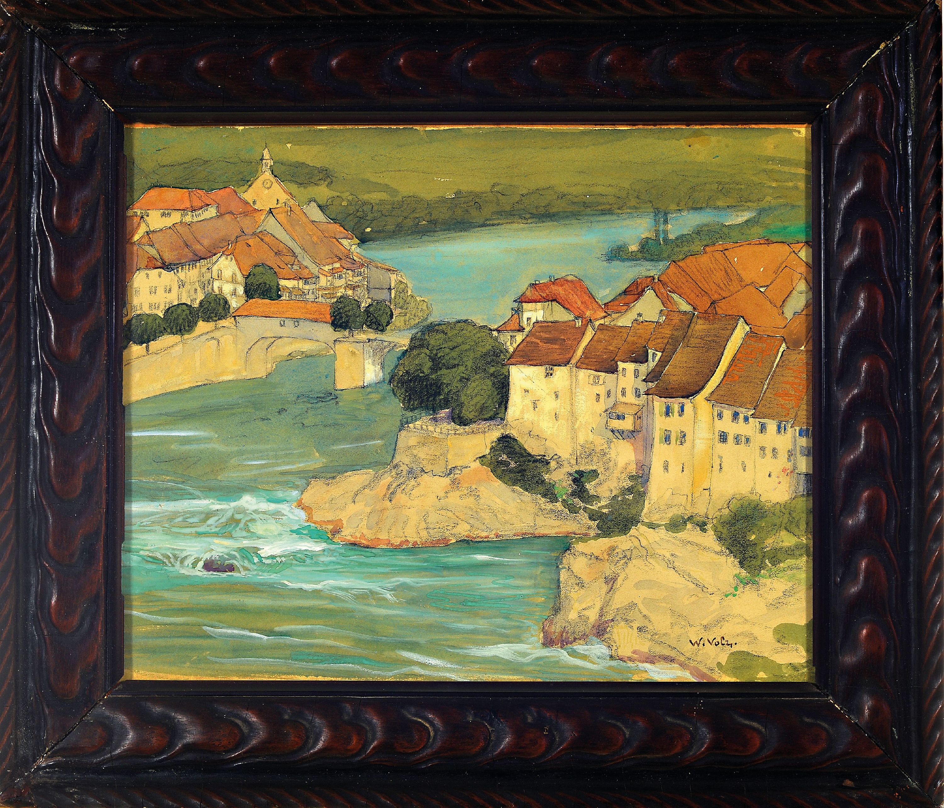Detail k: Wilhelm Volz, 1877 Mannheim-1926 Karlsruhe, Blick auf Laufenburg, Aquarell und Gouache über Bleistift, rechts unten signiert, ca. 25x30cm, u.Gl., R. ...