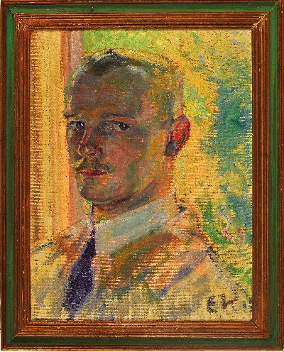 27064605k - Monogrammist EK, datiert (19)11, Porträt eines Mannes, evtl. der Künstler selbst, vor ...