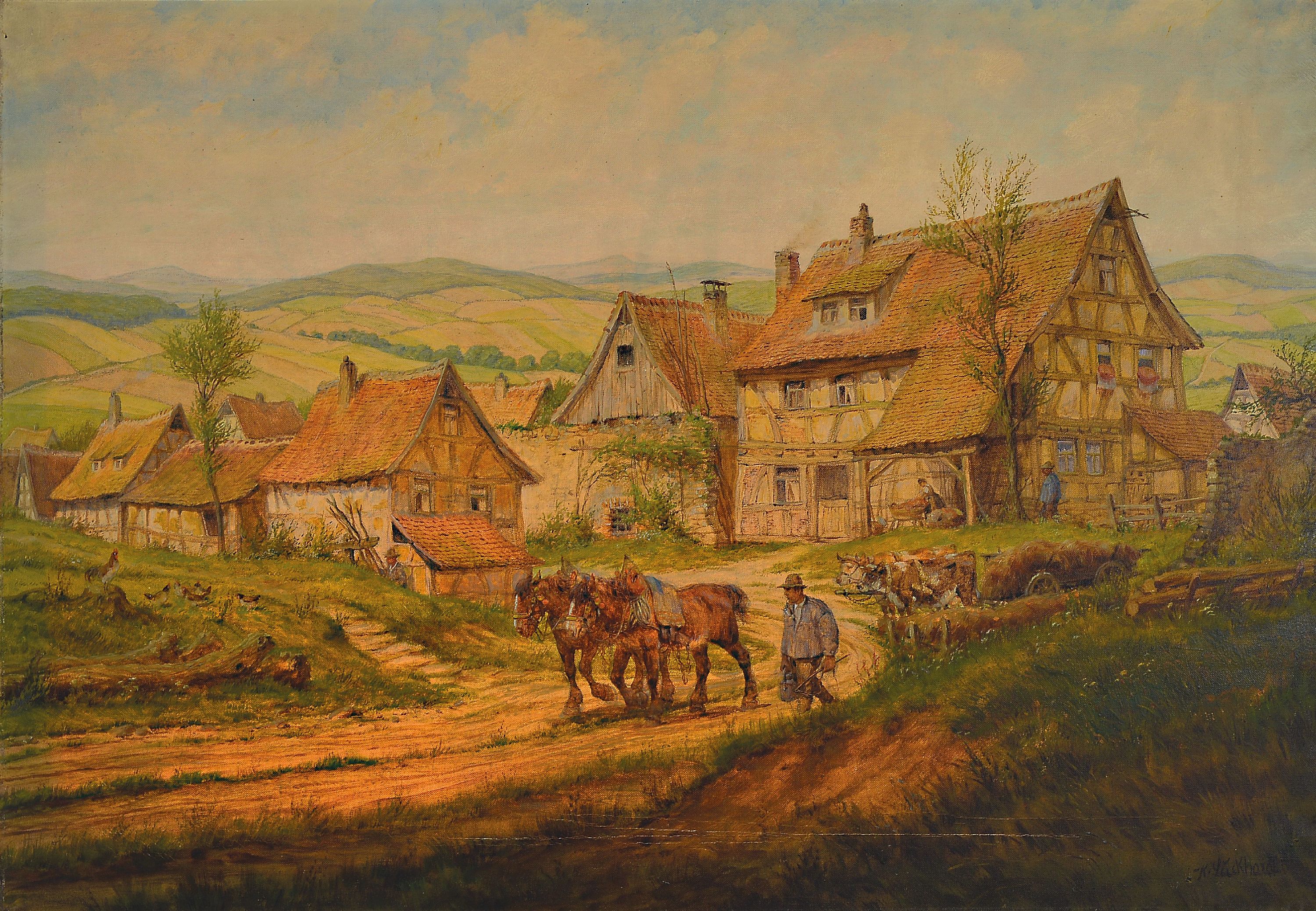 Image 27064897 - Karl Luckhardt, 1886-1970 Frankfurt am Main, Blick auf ein Dorf mit Fachwerkhäusern, ...