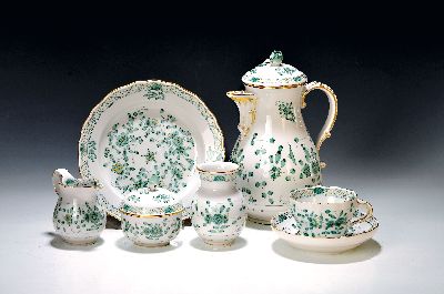 Image Kaffeeservice für 12 Personen, indisch grün, Meissen, nach 1945, 1.Wahl, Porzellan, ...