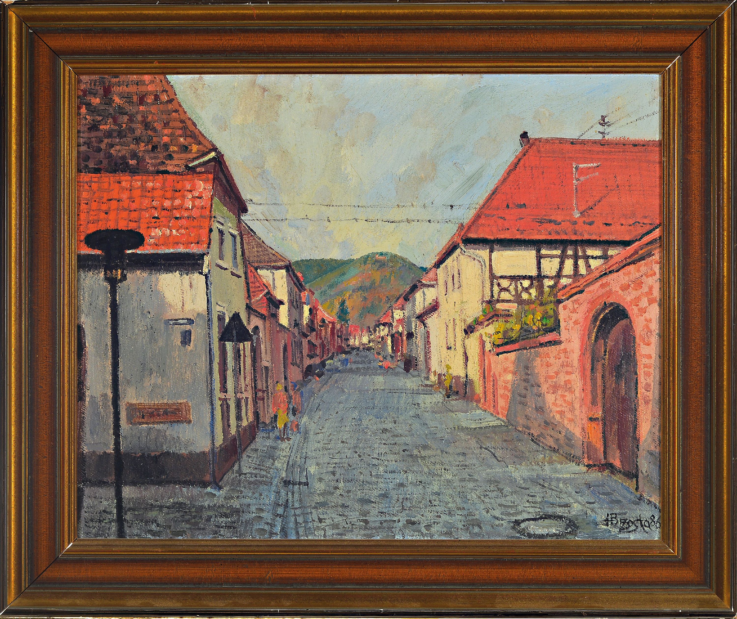 Detail k: Heinz Brzoska, 1942-2015, Blick in eine pfälzer Dorfstraße, Öl/Lwd, rechts unten sign. und dat. 86, ca. 40x50cm, R. ca. 51x61cm