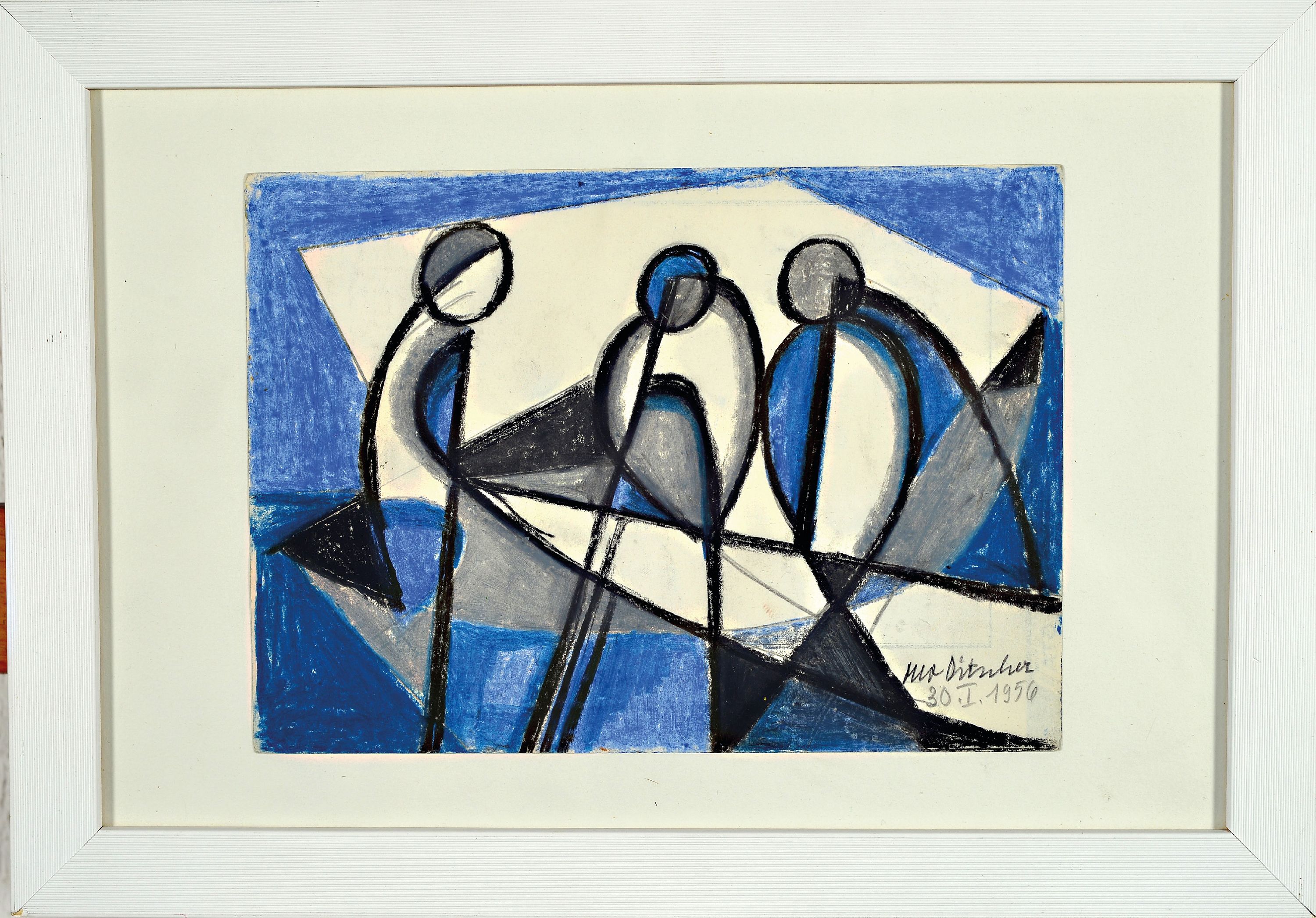 Detail k: Otto Ditscher, 1903-1987 Neuhofen, drei Figuren, Kreidezeichnung, sign. und dat. 30.1.1956, ca. 15x20.5cm, u.Gl., R. ca. 24x33cm
