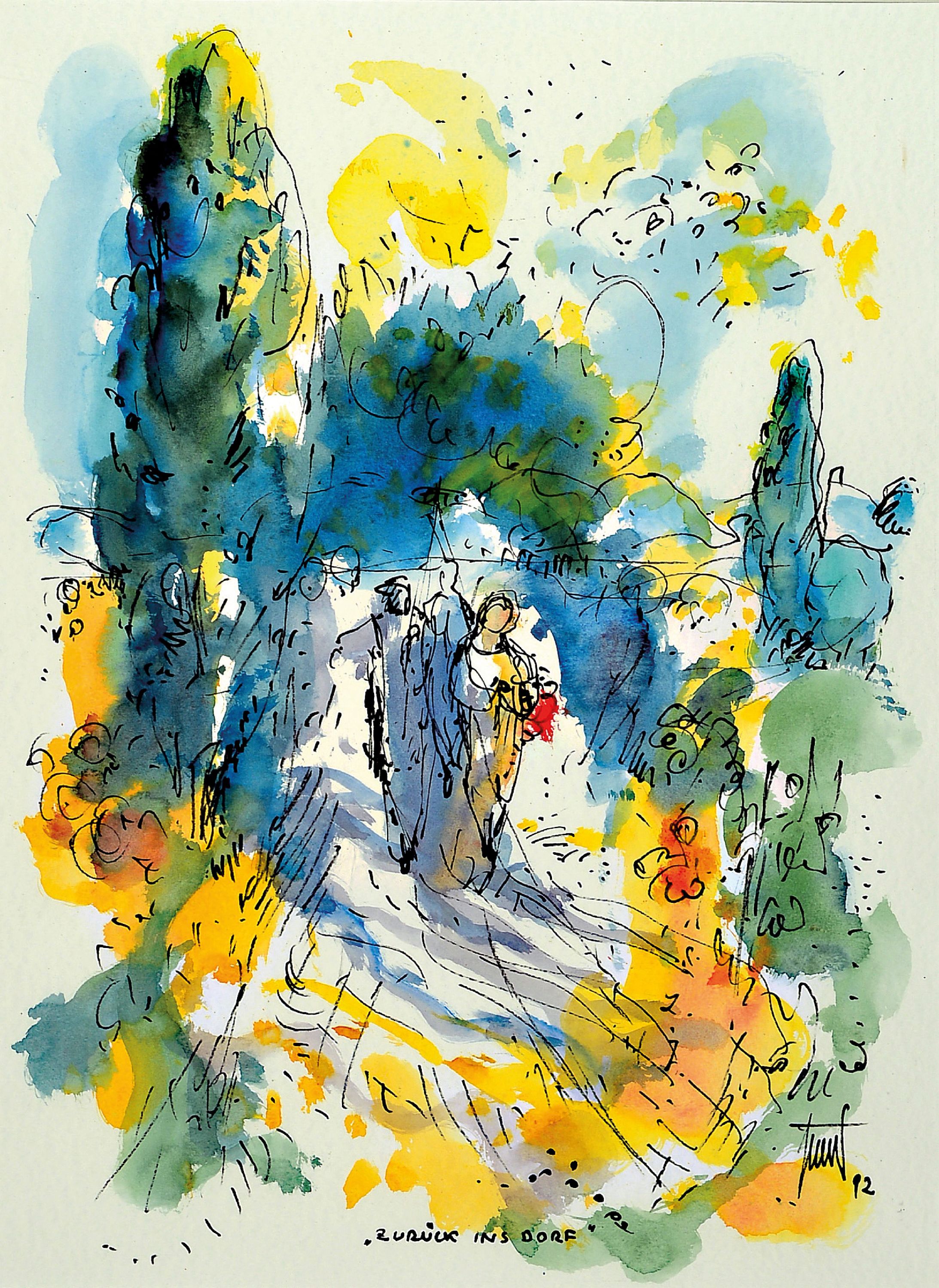 Image 27064943 - Georg Günther Zeuner, 1923 Dresden-2011 Speyer, aquarellierte Tuschezeichnung, ´Zurück ...