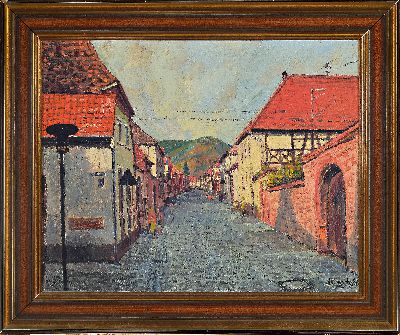 27064900k - Heinz Brzoska, 1942-2015, Blick in eine pfälzer Dorfstraße, Öl/Lwd, rechts unten ...