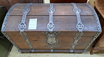 27064906a - Bucket chest, German, late 18th century, oak, iron fittings, 1 key, condition 2, approx. ...