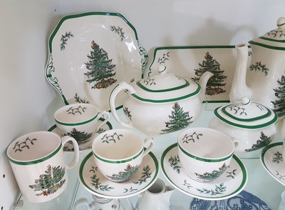 27064908c - Kaffee- und Teeservice ´Christmas Tree´, Spode England, 6 Teetassen mit UT, 2 ...