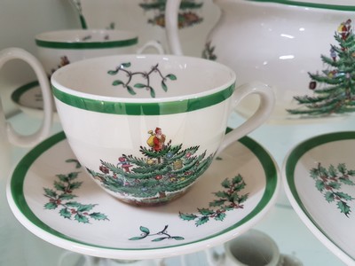 27064908d - Kaffee- und Teeservice ´Christmas Tree´, Spode England, 6 Teetassen mit UT, 2 ...