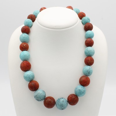 27064941b - Collier mit Schaumkorallen und Türkisen, verg. Karabinerschl., Türkis- und Schaum- ...