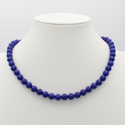 27064949a - Laplislazulikugelkette, verg. Karabinerschl., Kugeld. ca. 8 mm, L. ca. 43 cm ...