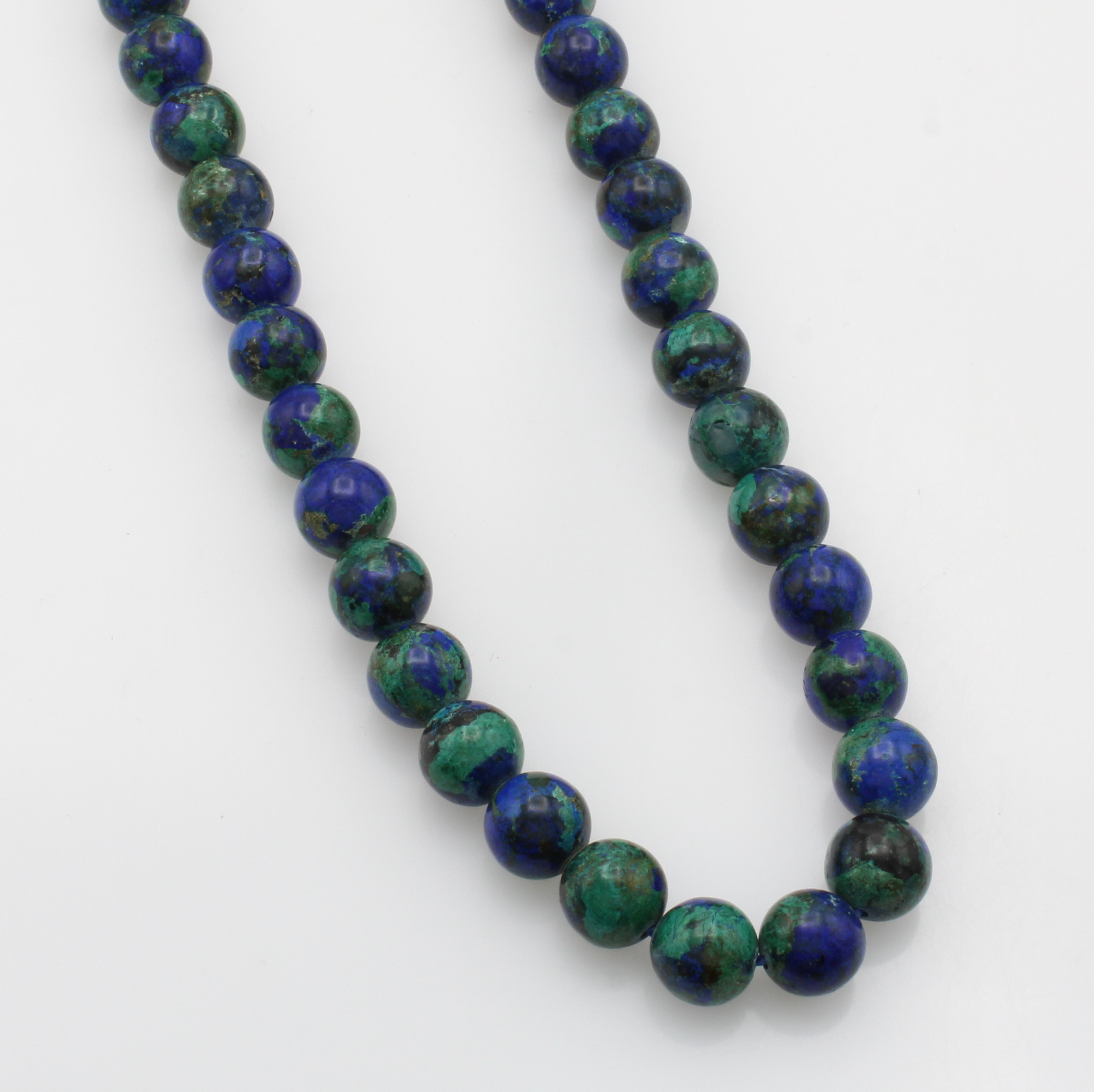 Image 27065100 - Lange Kette mit Azurit-Malachitkugeln, verg.Karabinerschl., Kugeld. ca. 10 mm, L. ca. 82 ...