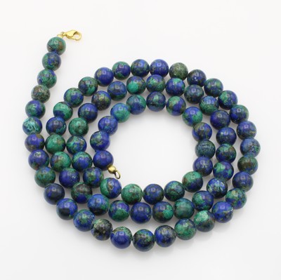27065100a - Lange Kette mit Azurit-Malachitkugeln, verg.Karabinerschl., Kugeld. ca. 10 mm, L. ca. 82 ...